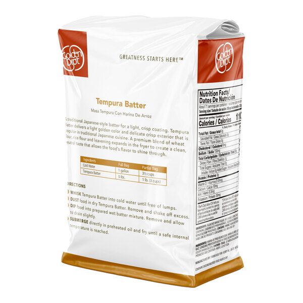 A 5 lb. bag of Golden Dipt Tempura Batter with rice flour.