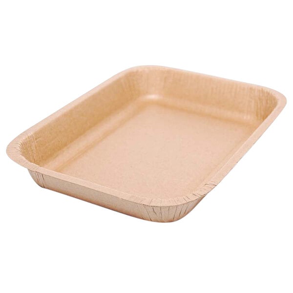 A rectangular brown Solut paper food tray.