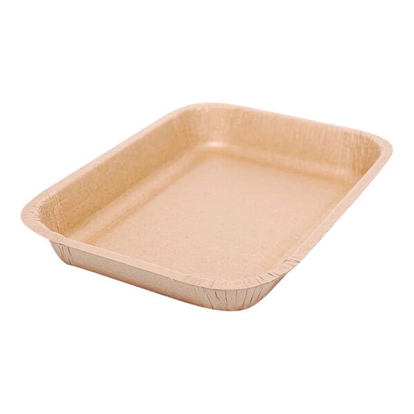 A rectangular brown tray with a white background.