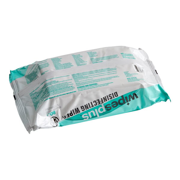 WipesPlus 7" x 8" 80-Count Lemon Scent Alcohol-Free Surface Disinfecting Wipe Softpack - 12/Case
