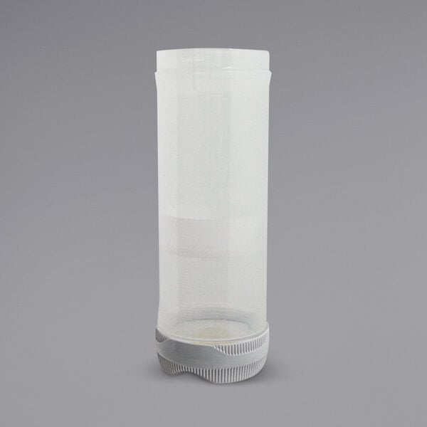 A clear plastic container with a white lid.