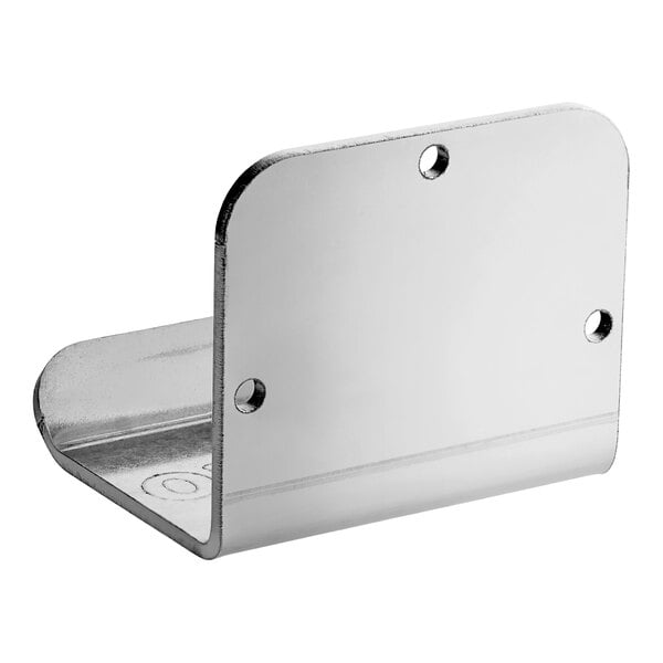 A stainless steel hands-free foot door opener with three mounting holes.