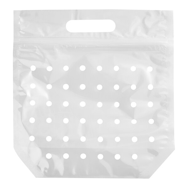 A clear plastic rectangular bag with vented holes.