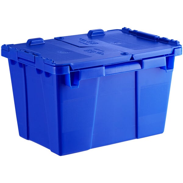 a blue plastic container with lid