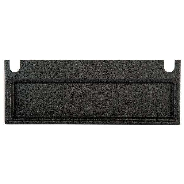 A black rectangular plastic drip tray with holes.