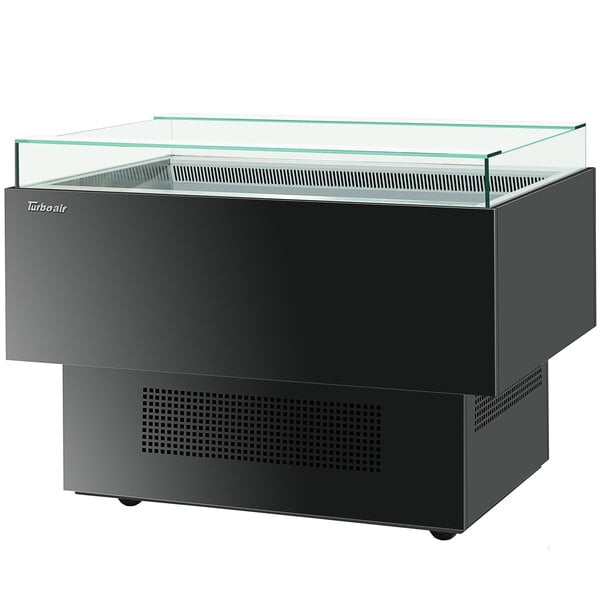 A black rectangular display case with a glass top.