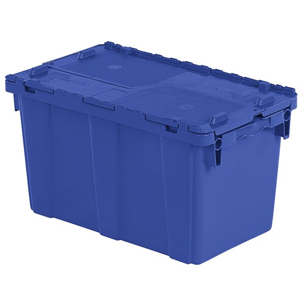 a blue plastic container with lid