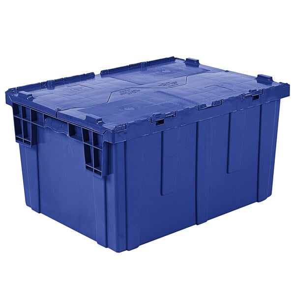 a blue plastic container with lid