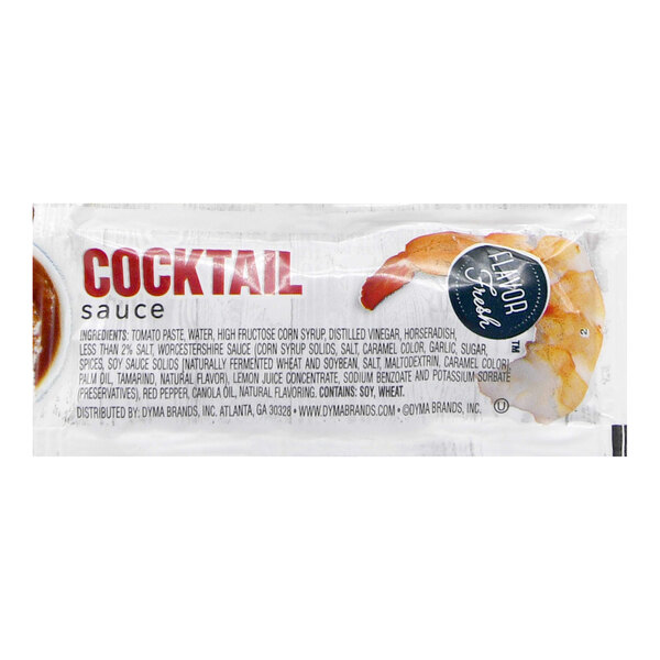 A close up of a Cocktail Sauce portion packet.