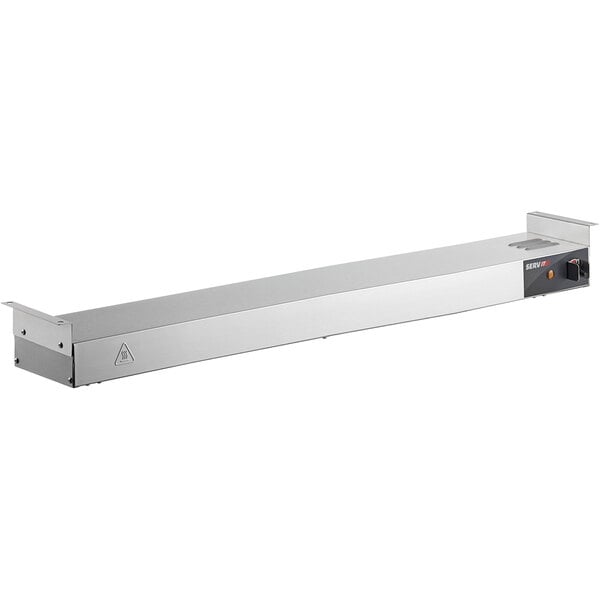 A white rectangular ServIt strip warmer with a metal button.