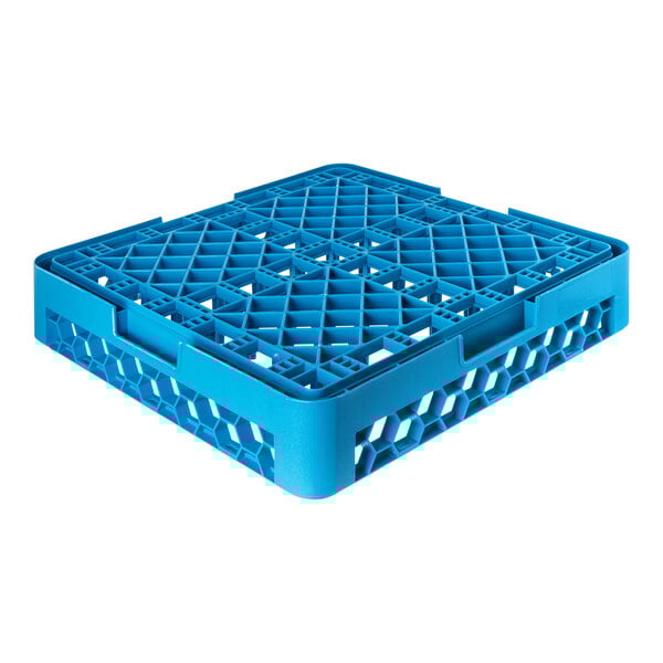 A blue plastic full size all purpose peg rack used for dishwashing and storage.