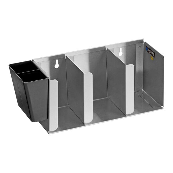San Jamar L1014 Stainless Steel 3 Stack Horizontal Countertop Lid Organizer with Straw Caddy