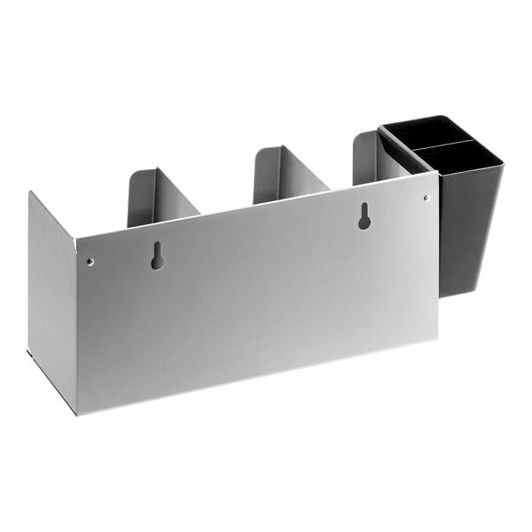 San Jamar L1014 Stainless Steel 3 Stack Horizontal Countertop Lid Organizer with Straw Caddy