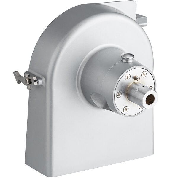 A silver metal rear housing with a circular metal part.