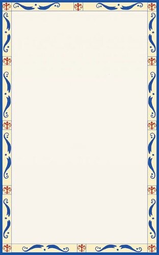 White rectangular menu paper with a blue and white Mediterranean border.