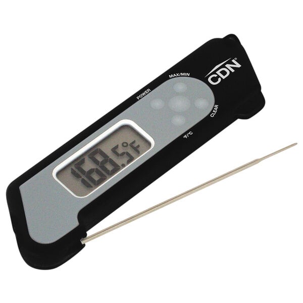 Black Compact Digital Folding Probe Thermometer - Waterproof - 4 1/2 - 1  count box