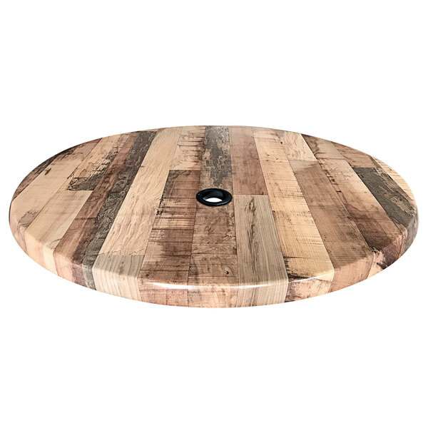 a wooden table with a hole in the center