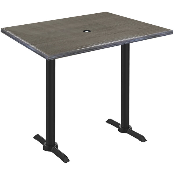 A Holland Bar Stool EnduroTop rectangular bar height table with a charcoal wood laminate top and black base.