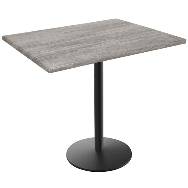 A Holland Bar Stool EnduroTop counter height table with a black base and greystone wood laminate top.