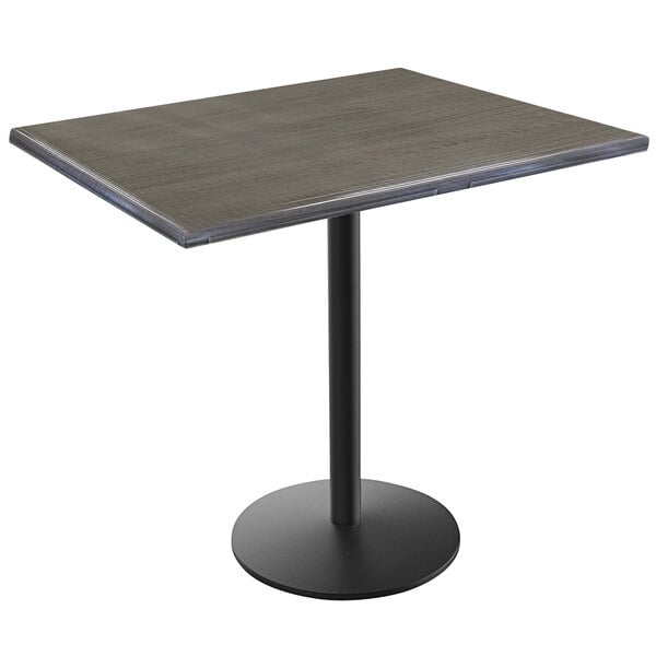 A Holland Bar Stool EnduroTop table with a black base and a charcoal wood laminate top.