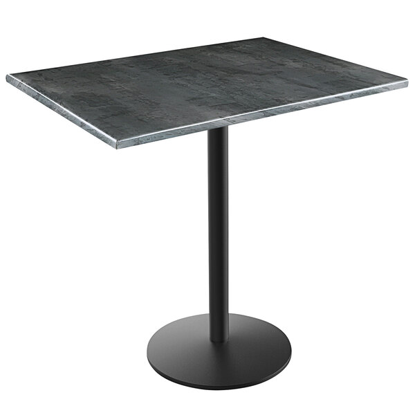 A Holland Bar Stool EnduroTop bar height table with a black steel base and black wood laminate top.