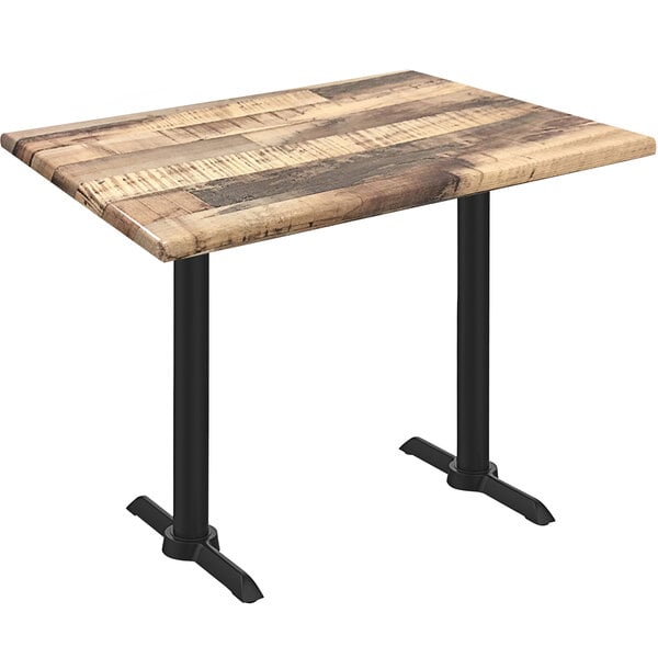 A Holland Bar Stool EnduroTop table with a rustic wood top.