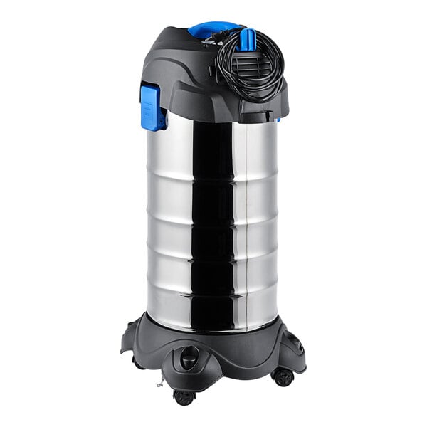 A Lavex wet/dry vacuum cleaner on wheels with a blue handle.