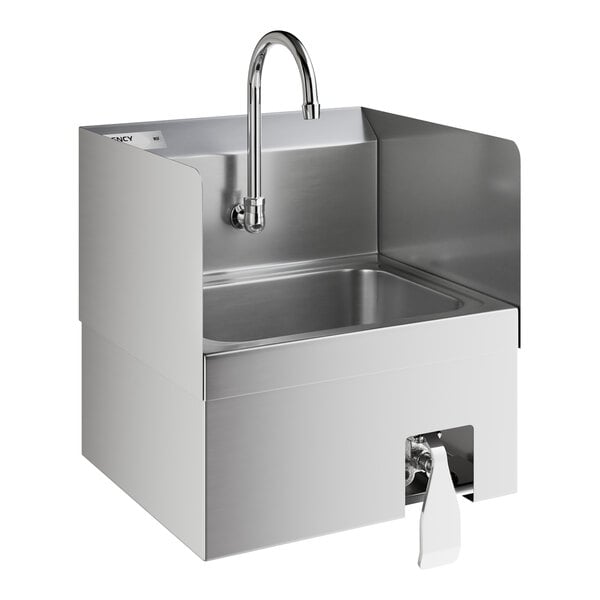 A stainless steel Regency wall mounted hand sink with a faucet.