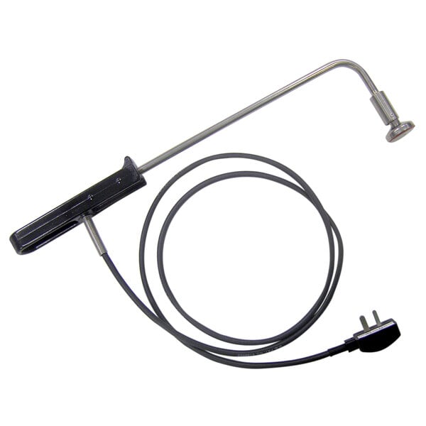 A Cooper-Atkins AquaTuff Type-K surface probe with a black and silver metal connector on a black and white cable.