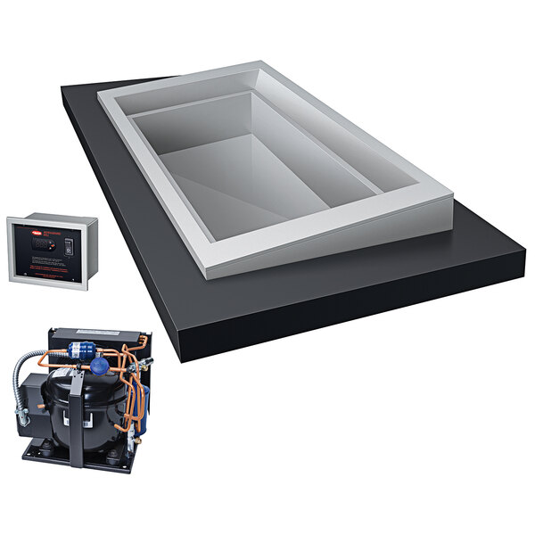A white rectangular Hatco drop-in cold food well with a rectangular window.
