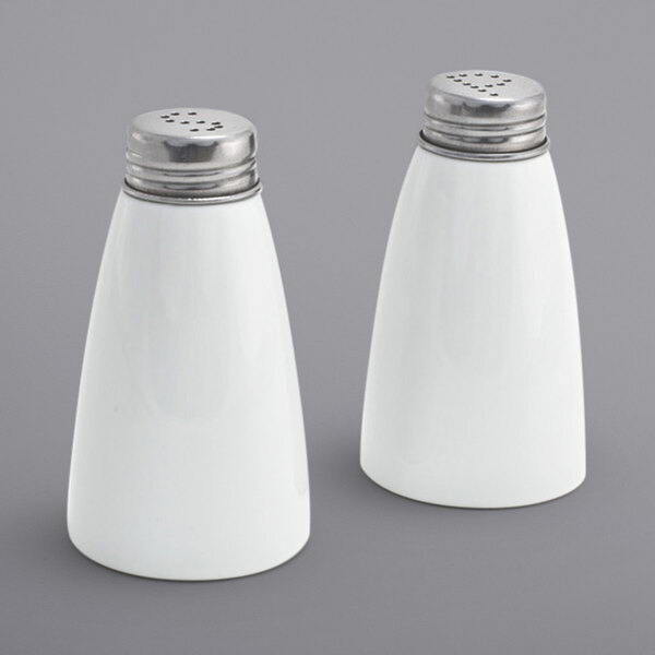 large white salt and pepper shakers