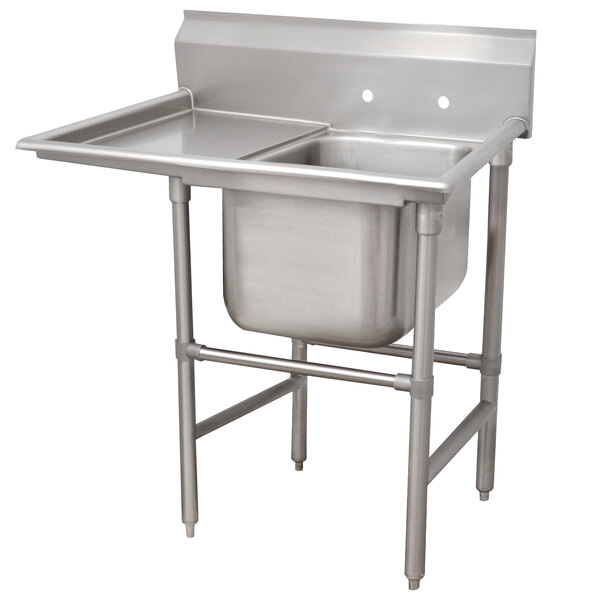 A stainless steel Advance Tabco pot sink with a left drainboard.