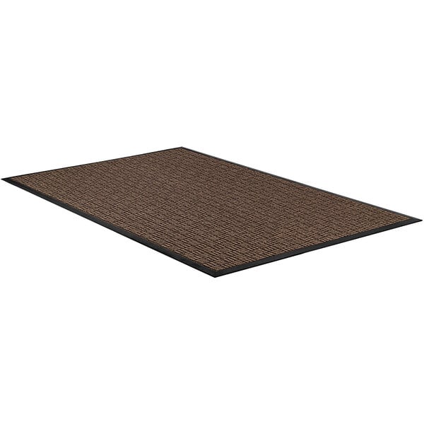 A brown rectangular rug with black border.