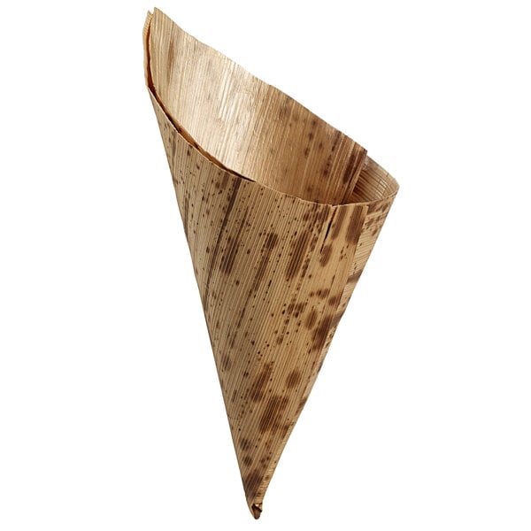 A close-up of a Solia bamboo leaf cone with brown specks.