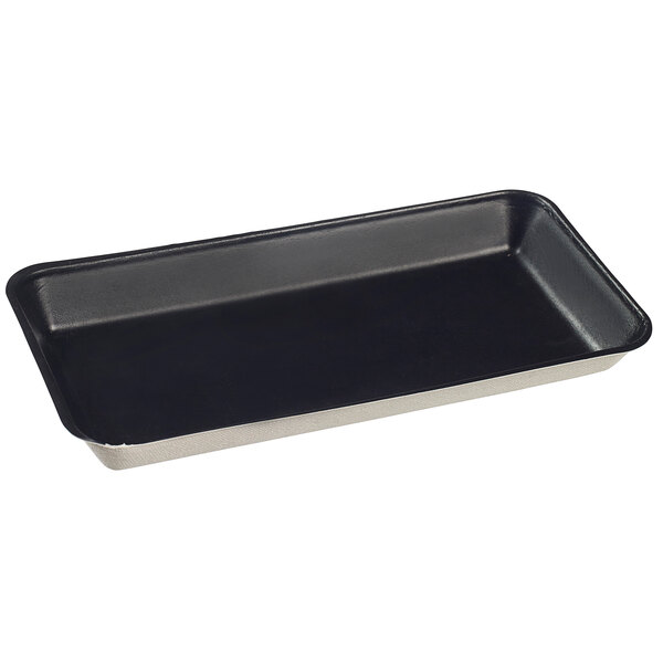 A black rectangular Solia Kanpoee sugarcane plate with black PLA lamination.