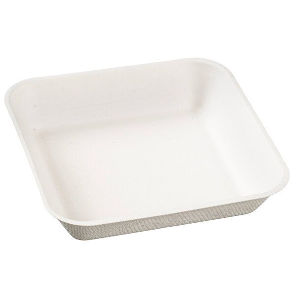 A white square Solia sugarcane plate.