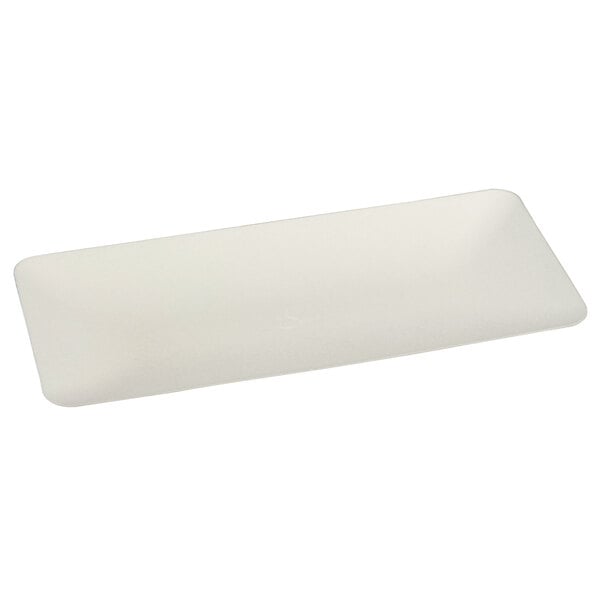 A white rectangular Solia sugarcane pulp plate.