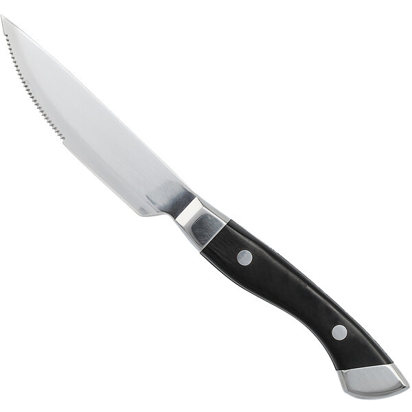 a knife with a black handle