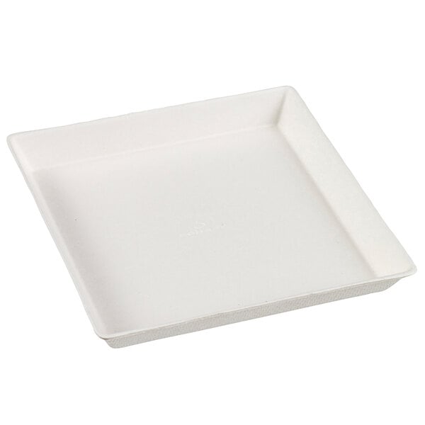 a white square tray with a white border