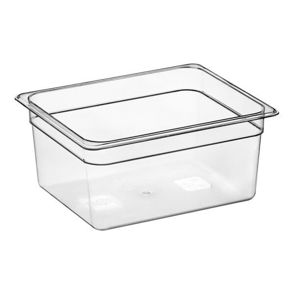 A clear Choice 1/2 size plastic food pan.