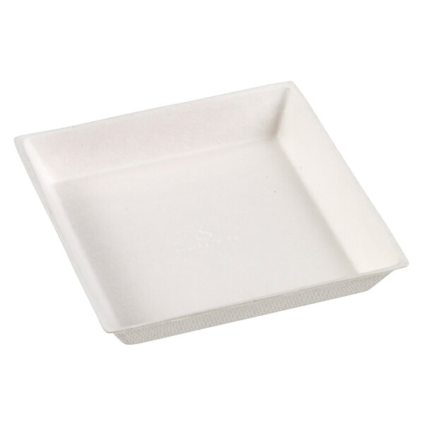 A white square Solia sugarcane pulp plate with a square edge.