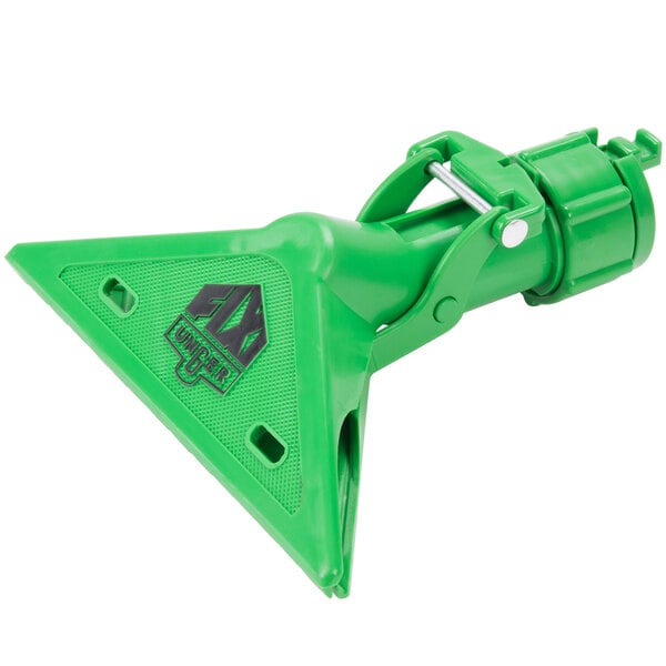 A green plastic Unger FIXI-Clamp pole attachment with a black handle.