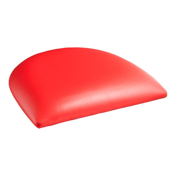 A red vinyl seat cushion for a Lancaster Table & Seating wood ladder back chair.