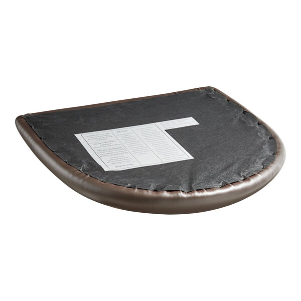 A Lancaster Table & Seating wood ladder back chair with dark brown vinyl seat cushions.