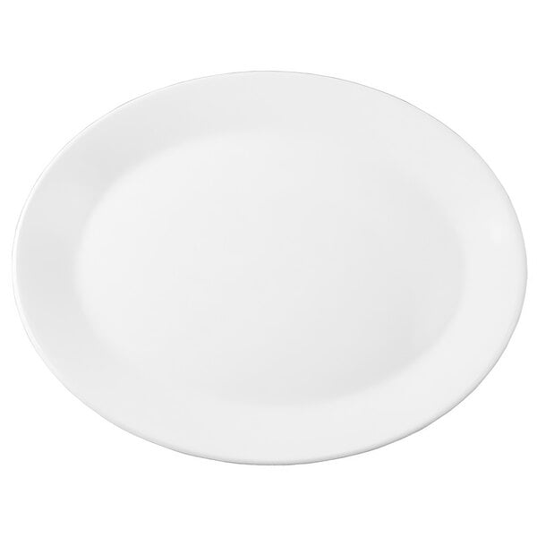 A Chef & Sommelier warm white china platter with a rolled edge.