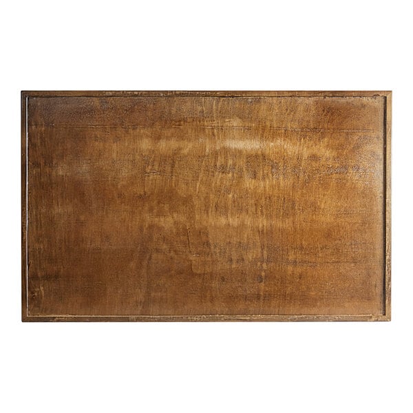 A Lancaster Table & Seating rectangular butcher block table with a vintage wood finish on a blank background.