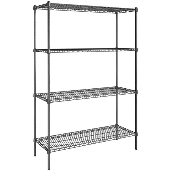 A Steelton black wire shelving unit with four shelves.