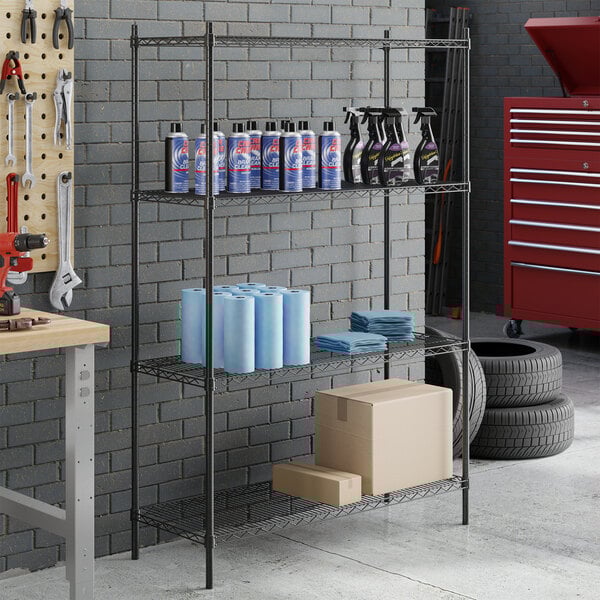 Steelton 18" x 48" NSF Black Epoxy 4-Shelf Kit with 72" Posts