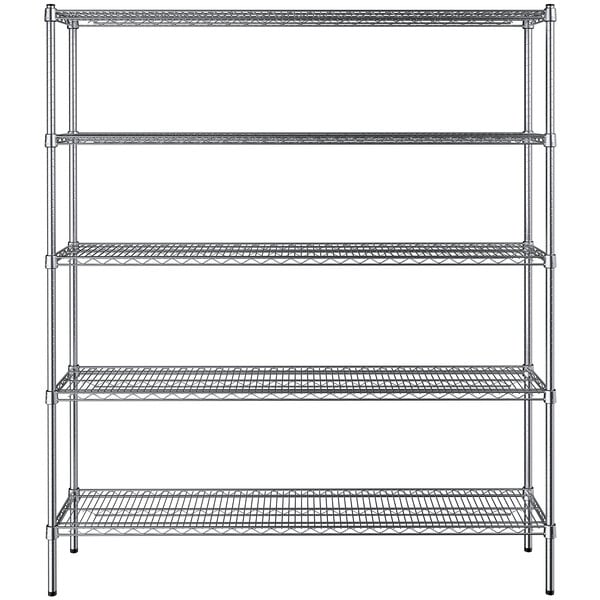 A Steelton wire shelving unit with four black metal shelves.