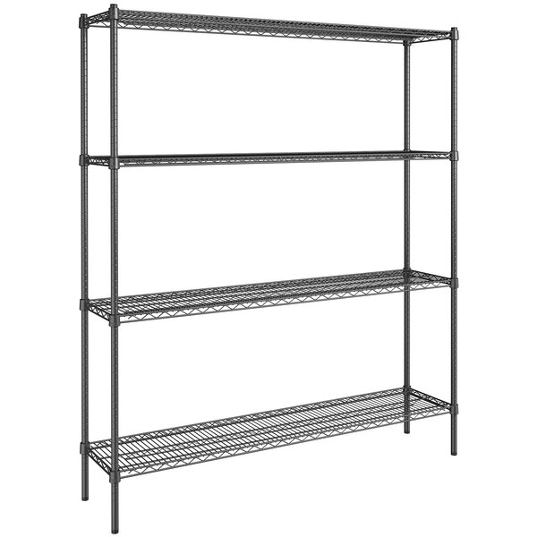 A Steelton black metal wire shelving unit with three shelves.